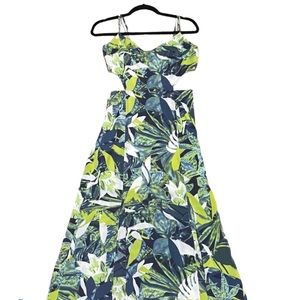 FATE Palm Leaf Cut Out Lined Maxi Dress w/ Slits S